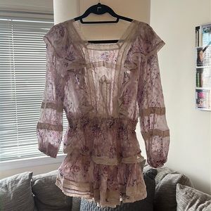 LoveShackFancy Purple Floral Mini Dress
